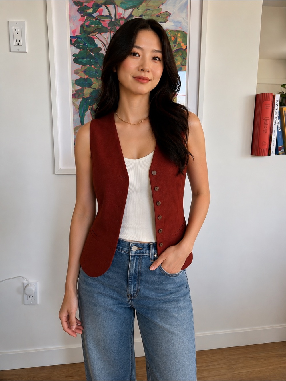 ONLY Tailoring Linen Blend Rust Waistcoat Vest EU 38 NWT